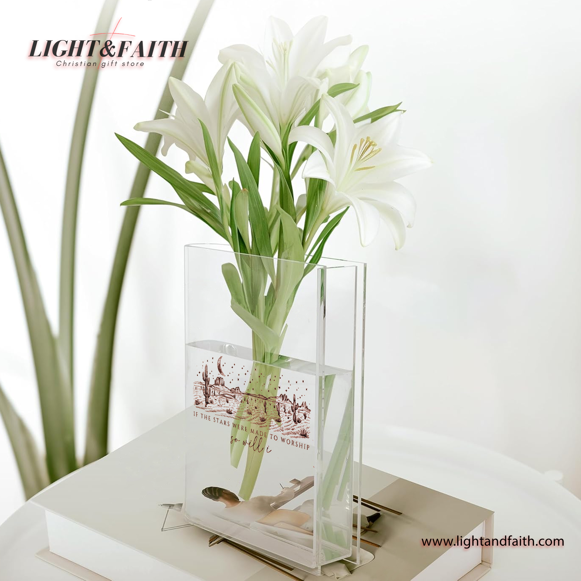 If The Stars Were Made To Worship Book Vase, Christian Book Vase, Bible Verse Book Shaped Flower Vase